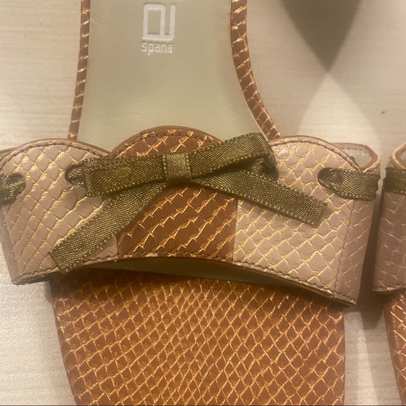 🥿 Moda Spana Wanda Snake Embossed Bow Slide Heels Taupe 9 🐍✨ - Picture 3 of 7